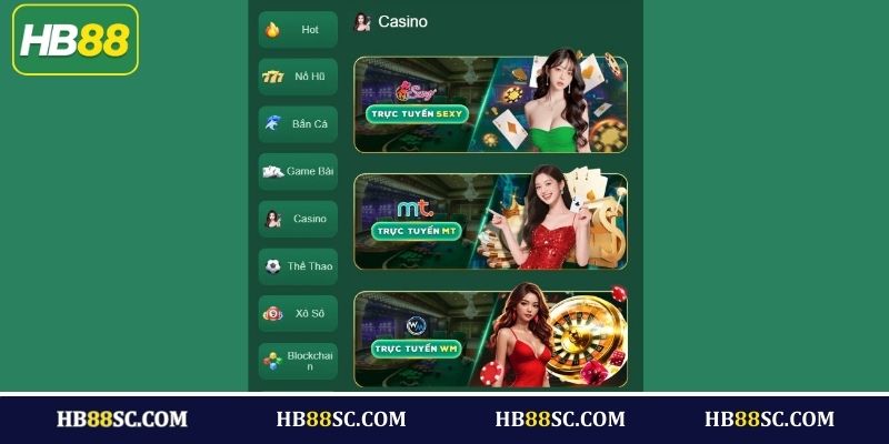 Các sảnh game có tại Live Casino HB88