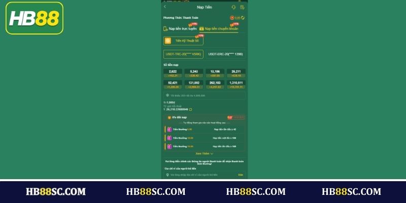 Nạp tiền HB88 qua Tiền Kỹ Thuật Số (USDT)