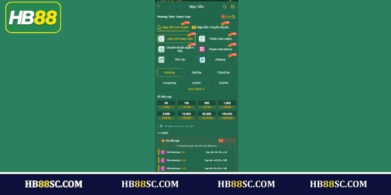 Nạp tiền trực tuyến (Ngân hàng, Ví điện tử, Thẻ cào)